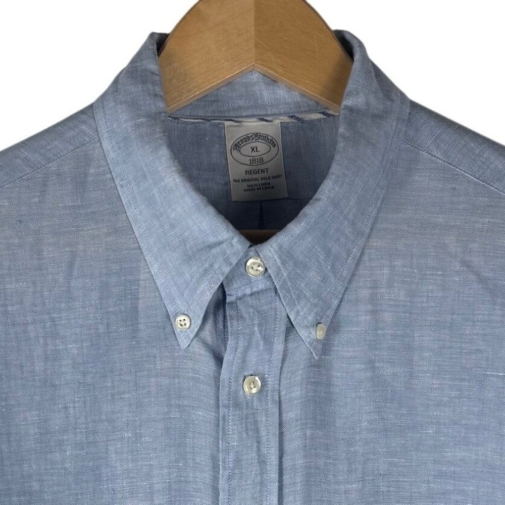 Brooks Brothers 1818 Regent Linen Shirt XL Light Blue Button Down Long Sleeve